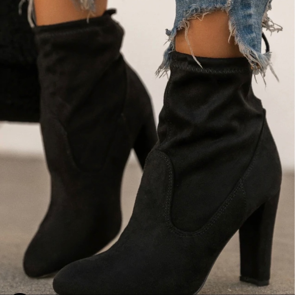 Back tie block heel ankle boots